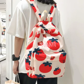 

Fashion Canvas Backpack Cute Fruit Printing Travel Bagpack for Women Korean Style Large Capacity School Bag mochila feminina