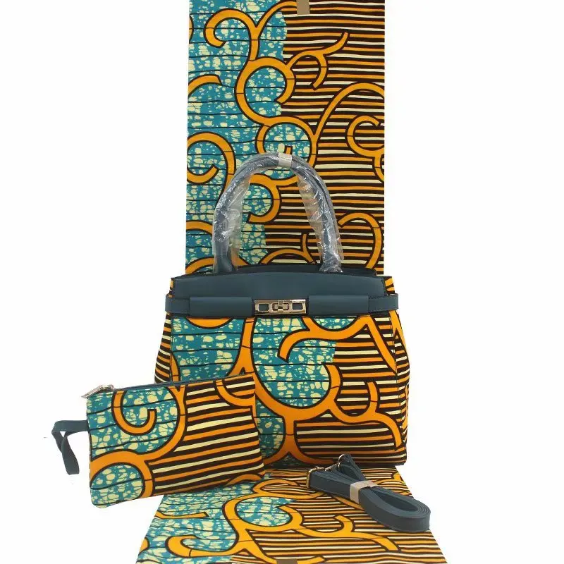 Высокое качество Африканский воск комплект с сумкой 3 шт./компл. мягкий воск ткани и хлопка воск 6 ярдов соответствующая ей Сумочка, для платья