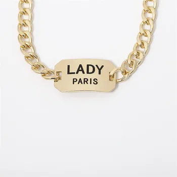 

BU-183 Chunky Chain Choker Necklace for Women Punk LADY PARIS Letter Pendant Snake Thick Link Necklace Clavicle Jewelry