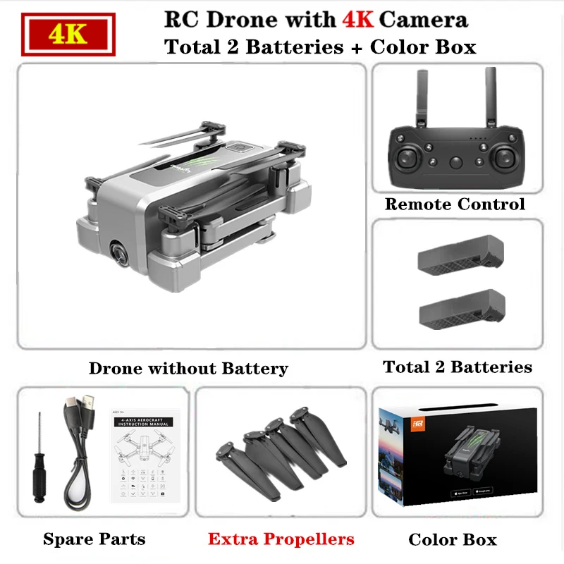 4K-Color Box-G2 H5 дрона с дистанционным управлением 4K HD Широкий формат Камера Wi-Fi FPV Квадрокоптер с оптической селфи-Квадрокоптер с дистанционным управлением для стабилизации 50X зум ESC Камера игрушка - Цвет: 4K-Color Box-G2