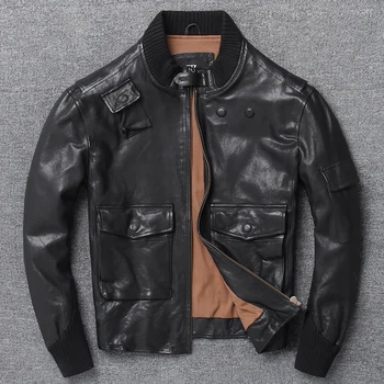 

Motorcycle Lear Jackets Tide Male Sheep Vegetable Tanning Lear Coat Tide Male DAJANE Lear Cultivate Man Handsome