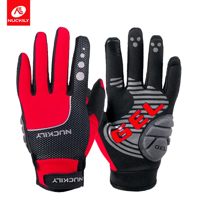 

NUCKILY Windproof Cycling Gloves Winter Touch Screen Bike Gloves MTB Breathable Full Finger Shockproof Bicycle Sport Glove Mens