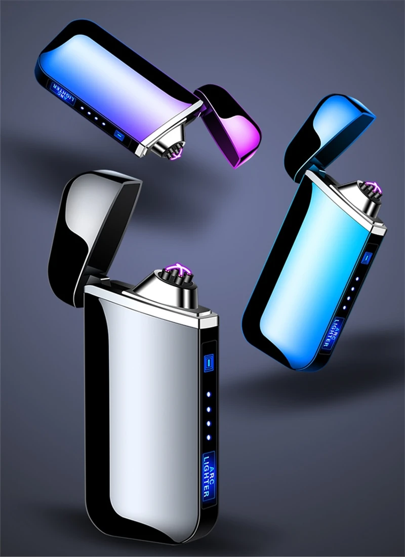 Ветрозащитная электронная USB Зажигалка, сигарета, перезаряжаемый Электрический Импульсный фонарь, зажигалки, плазменные зажигалки с двойной дугой, гаджеты для мужчин