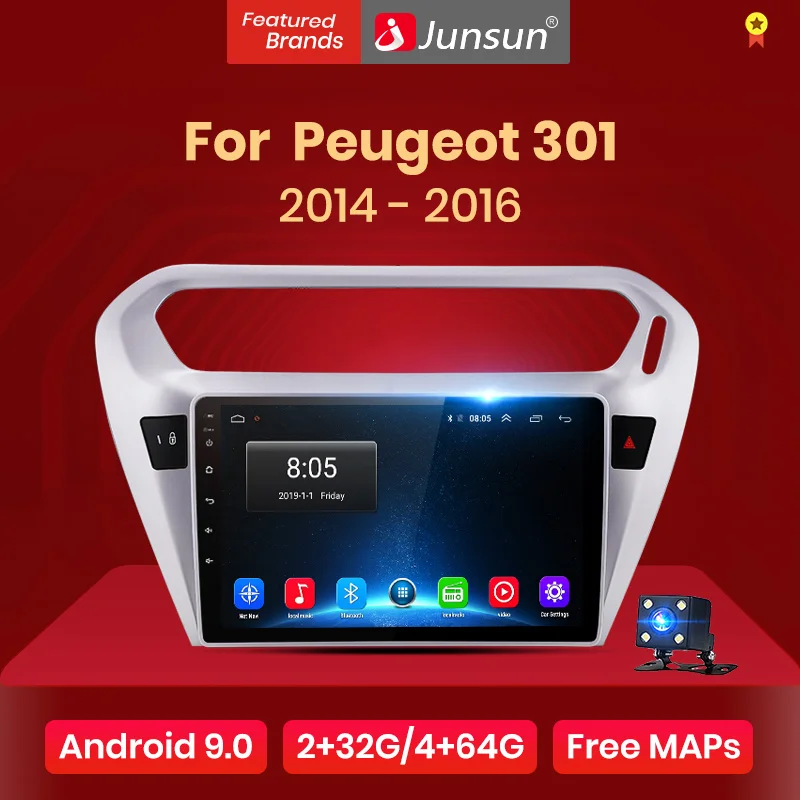 Junsun V1 2G+ 32G Android 9,0 для peugeot 301 Citroen Elysee- автомобильный Радио Мультимедиа Видео плеер навигация gps 2 din dvd