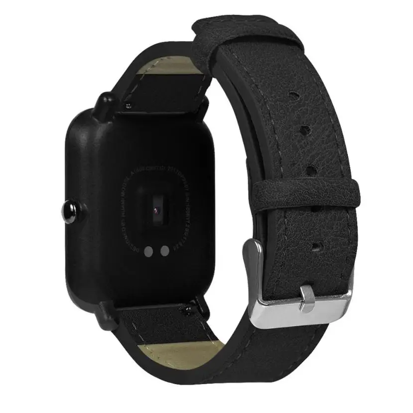 20 мм Ретро Кожаный ремешок для Xiaomi Huami Amazfit Bip BIT Lite Молодежные умные часы для Amazfit Bip Замена спортивных часов ремешок - Цвет: Черный