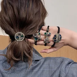 Crystal Elastic Rubber Bands For Women Girls Rhinestone Square Bow Hair Rope Hair Tie Rope Ponytail Holder Gum Hair Accessories