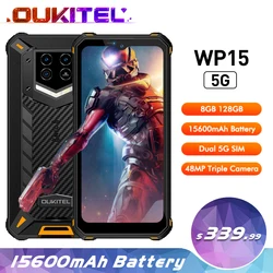 Smartphone Oukitel WP15, téléphone Mobile robuste, 15600mAh, 8 go + 128 go, 6.5 pouces HD, Octa Core, android 11, 48mp, MT6833, NFC 