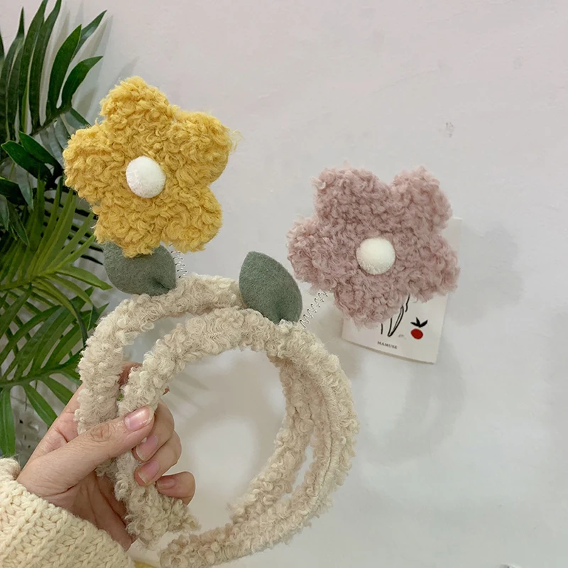 

1Pc Baby Girl Infant Multi-color Cute Fashion Flower Headband Autumn And Winter Lamb Wool Headband For Special Occasions 6Colors