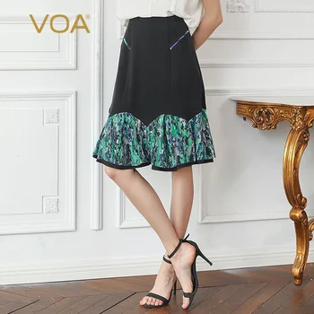 

VOA Heavyweight Silk Skirt Georgette Printed Joint Elegant Office Versatile Mulberry Silk Business Full Skirt C603