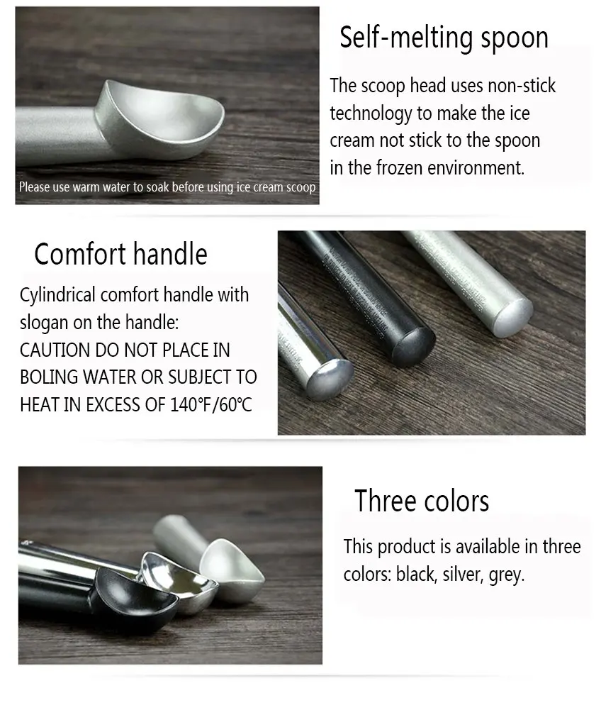 Ice Cream Scoop Non-Stick Anti-Freeze Ice Cream Scoop with Unique Liquid Filled Heat Conductive Handle Simple One Piece Aluminum 1.5 and 2 Ounce