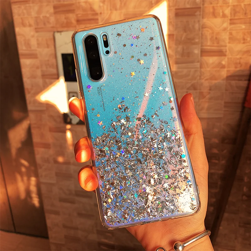 Bling Glitter Case for Huawei P20 Lite P30 pro Mate 20 Silicon Crystal Sequins Soft Cover Honor 8X Nova 5 Transparent Phone Case (13)