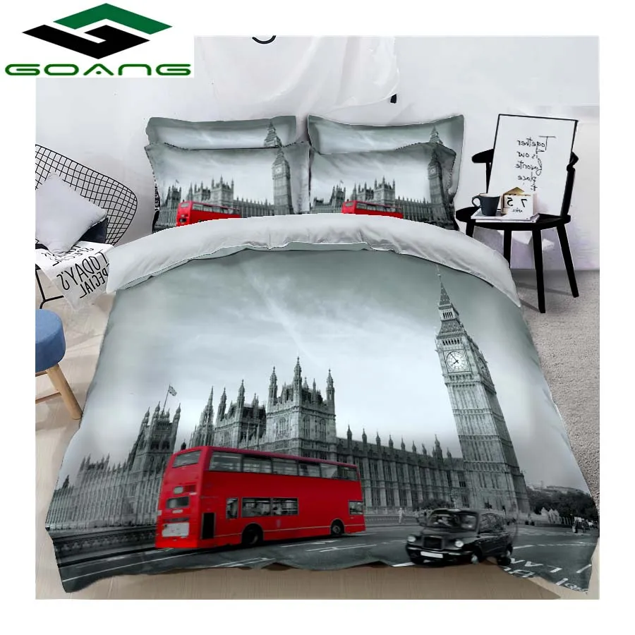 GOANG 3d цифровая печать Лондонский красный автобус постельное белье простыня пододеяльник наволочка Роскошные текстильные постельные принадлежности для дома пейзаж