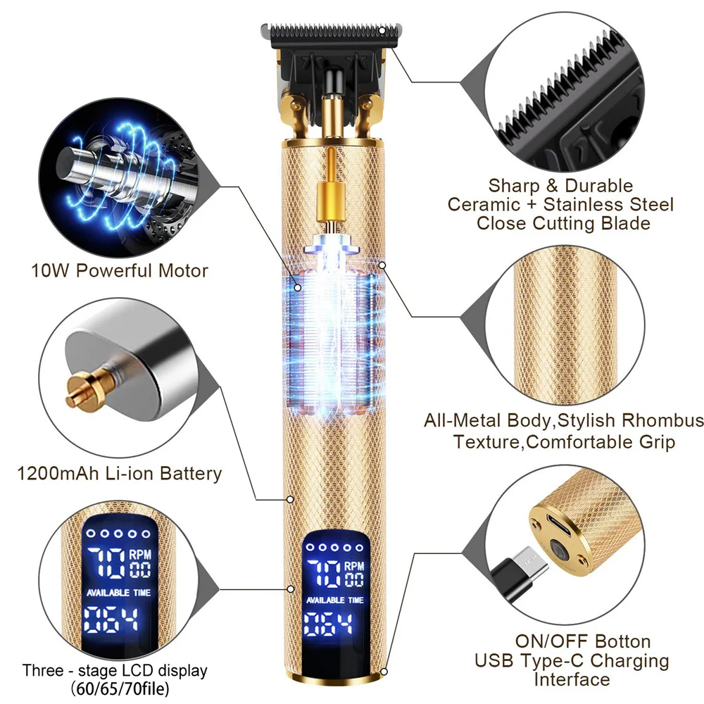 Máquina de Cortar Faca de Carregamento Grampo de Óleo Novo Estilo Elétrica Cabelo Clipper Lcd Escultura Usb Clippe 2022 6 Cheap Aparadores de pelo