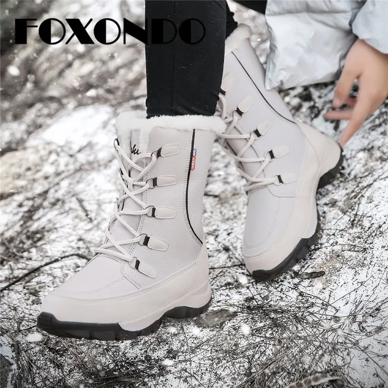 FOXONDO/Модные женские ботинки зимние сапоги до середины икры высокого качества