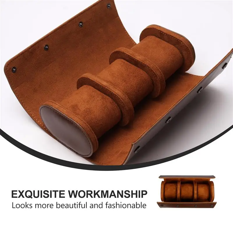 

1Pc 3 Slots Portable Watch Box Round Watch Organizer Elastic PU Watch Case