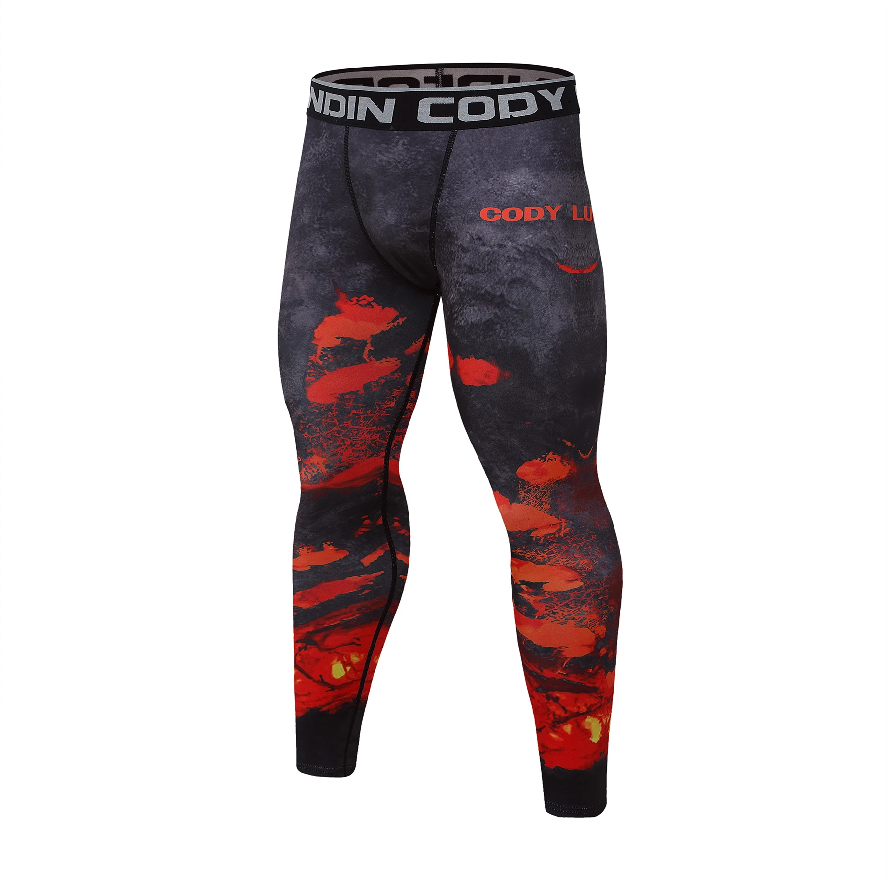 Mens sports pants Fitness Men Leggings Fashion Print Mid Waist Elastic Push Up Ankle Length Polyester Compression Jogging Pants