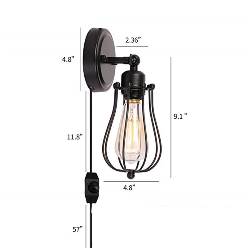 Американский кантри настенный светильник бра промышленные железные ретро лампы с выключателем+ штекер интерьерный настенный светильник для спальни декор комнаты