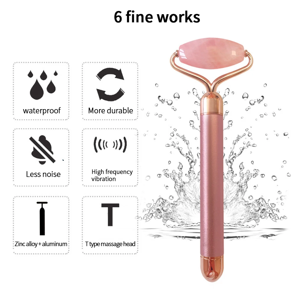 Lifting Tool Handheld Wrinkle Removal Relaxation Tightening Jade Roller Skin Thin Facial Massager Rose Quartz Electric Portable
