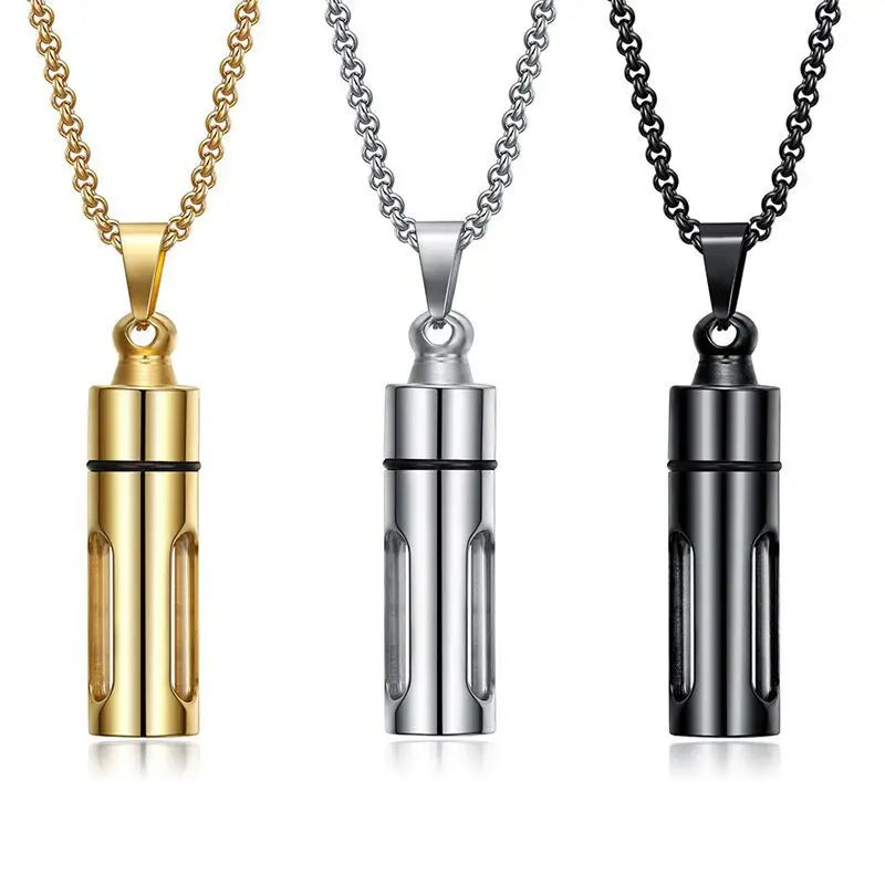 

New Style Hot Sales-Open Perfume Bottle Pendant Essential Oil for Aromatherapy Necklace Creative Men Stainless Steel Ornament