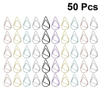

50pcs Cute Water Drop Shape Paper Clip Gold Silver Black Paper Clips Simple Metal Bookmark Paper Clip Random Color