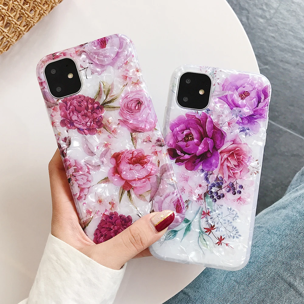 LOVECOM Phone Case For iPhone 13 12 11 Pro Max XR XS Max 7 8 Plus X Dream Conch Retro Flower Soft IMD Full Body Back Cover Gift