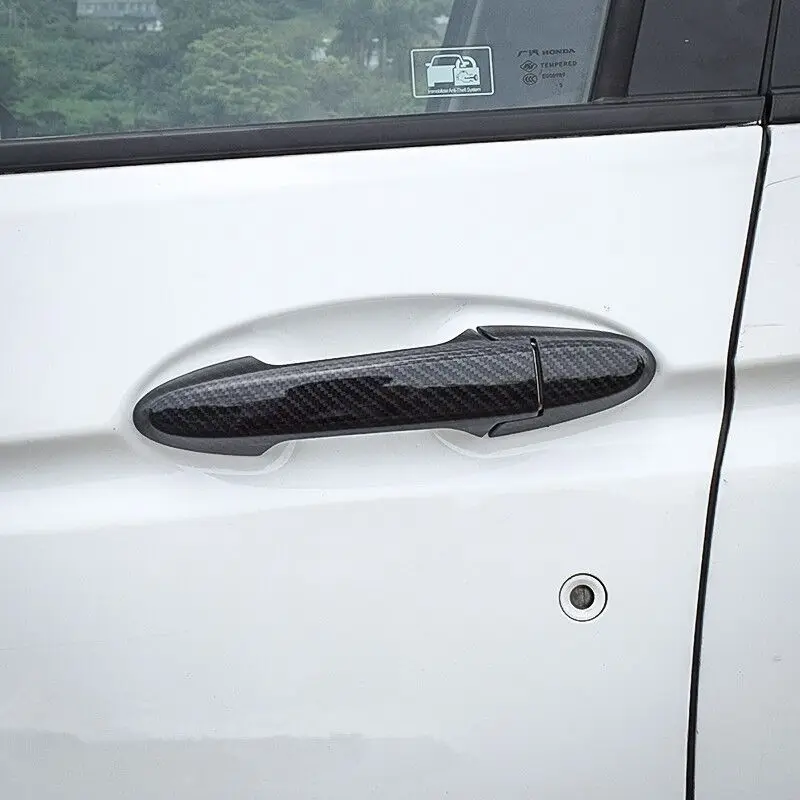 For Honda Fit Jazz 2014 2015 2016 2017 2018 2019 2020 Carbon Fiber Chrome Car Side Door Handle Cover Sticker Styling Accessories