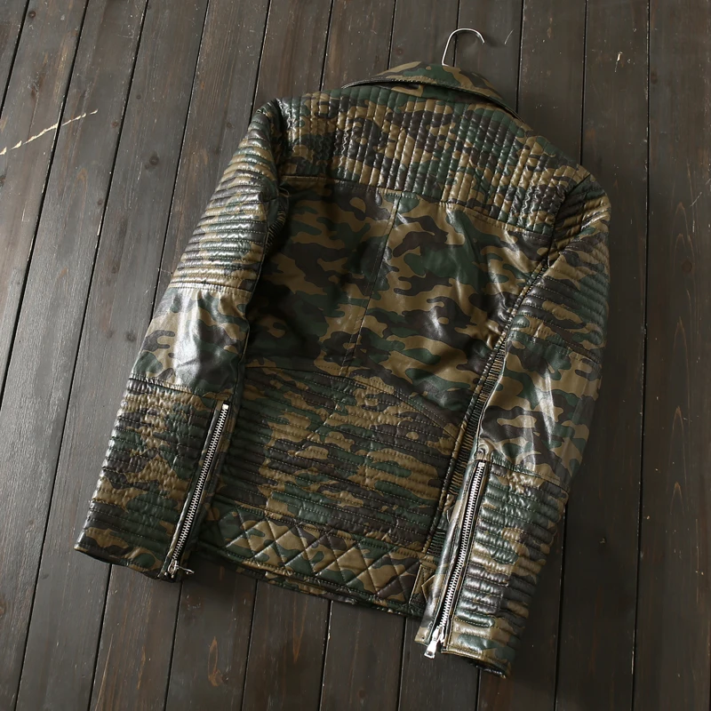 Men Motorcycle Pu Leather Jacket Autumn Winter New Camouflage Vintage Zipper Short Coat Fashion Bla