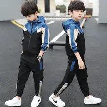 Комплекты весенне-осенней одежды для мальчиков Новое Детское повседневное Спортивное хлопковое пальто+ штаны для мальчиков костюм из 2 предметов Детский свитер для подростков, одежда