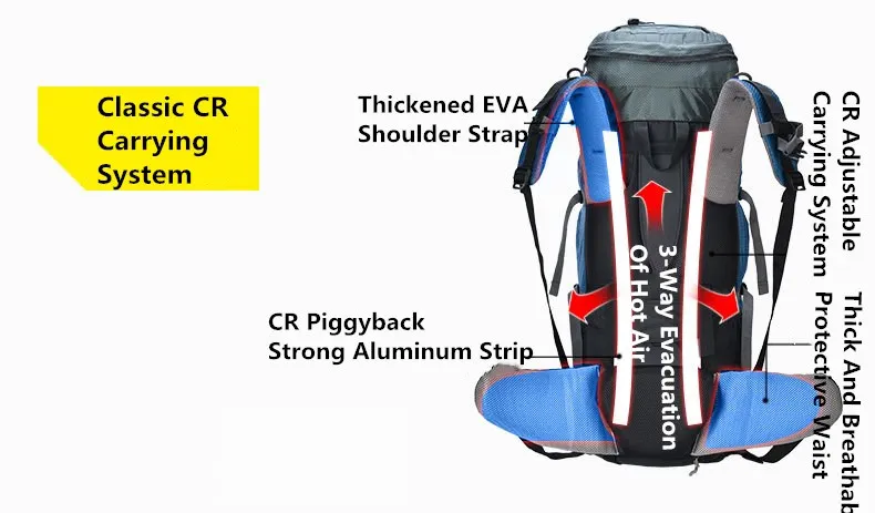 Creeper Professional Waterproof Rucksack External Frame Climbing Camping Hiking Backpack Mountaineering Outdoor Luggage Bag 60L