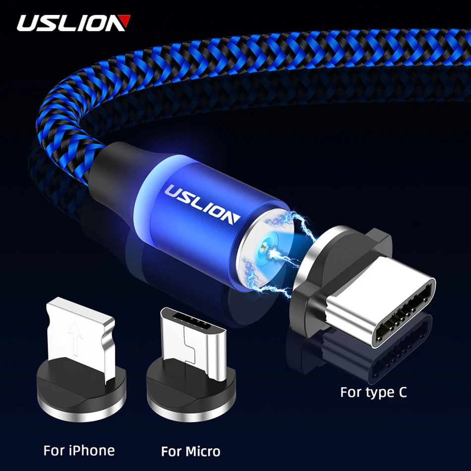 USLION Магнитный USB зарядный кабель Micro Type C для iPhone 11 Pro Max быстрый магнит мобильный