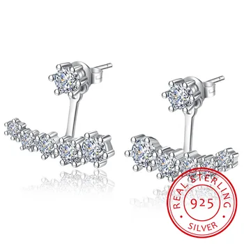 Luxury 925 Sterling Silver Earrings Six Claw Zirconia Front Back Double Sided Leaves Stud Earrings For Women S-E264