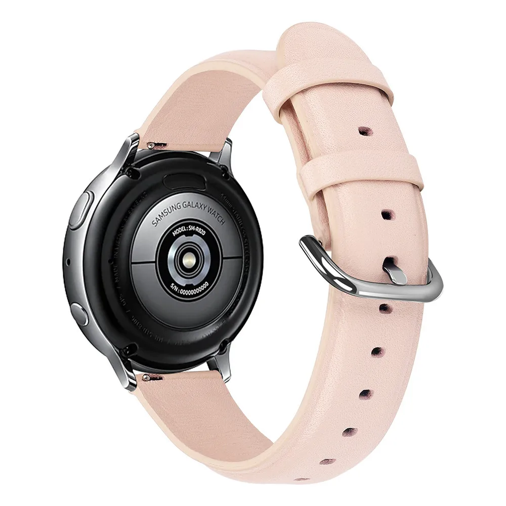 20 мм 22 мм кожаный ремешок для Galaxy Watch Active 2 40 мм 44 мм браслет для Amazfit Bip наручный ремешок для huawei Watch GT 2 46 мм - Цвет: Розовый песок