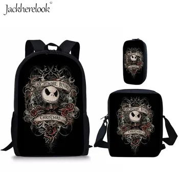 

Jackherelook 3Pcs/set Book Bag for Kids the Nightmare Before Christimas Print Student Daily Backpack Cartoon School Bags Pencil