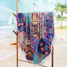 Перекрестная поставка товаров Amazon этнический стиль ультра большое круглое пляжное полотенце 4D Коврик для йоги с печатным изображением с кисточками шаль