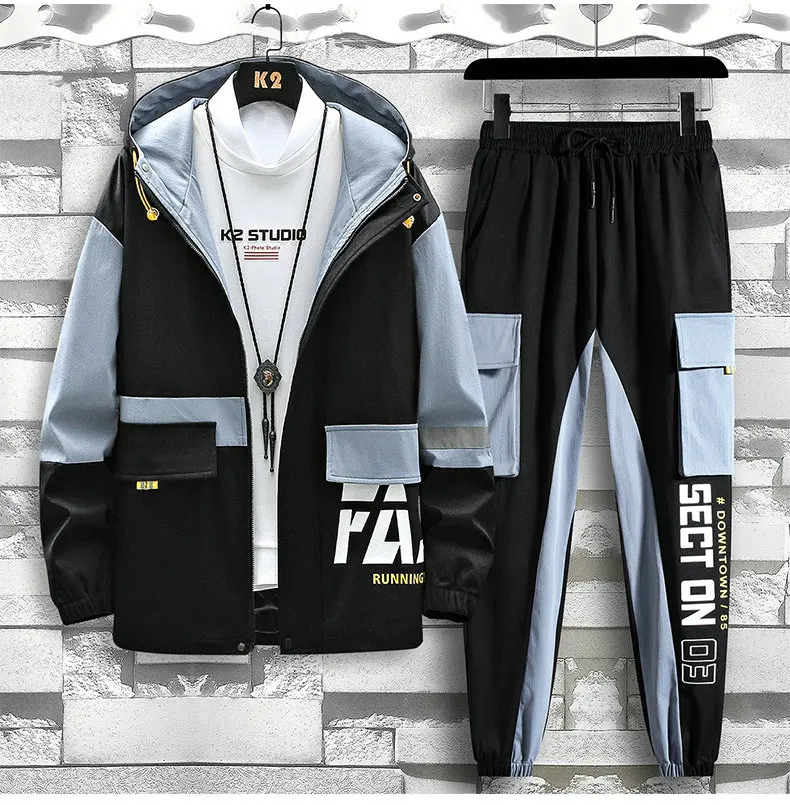 Mens Streetwear Tracksuit Set 2021 Autumn New Sweat Suit Men Hoodie Jacket + Sweatpants Hip Hop Set Male Fashion Joggers Sets