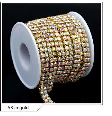 ss6 ab gold 1 ярд 2-рядная ss6 ss8 ss12 ss16 crystal clear/AB Стразы Золотой/посеребренный Кубок коготь Тесная цепь шить на Diamantes лентой отделка - Цвет: ss6 ab gold