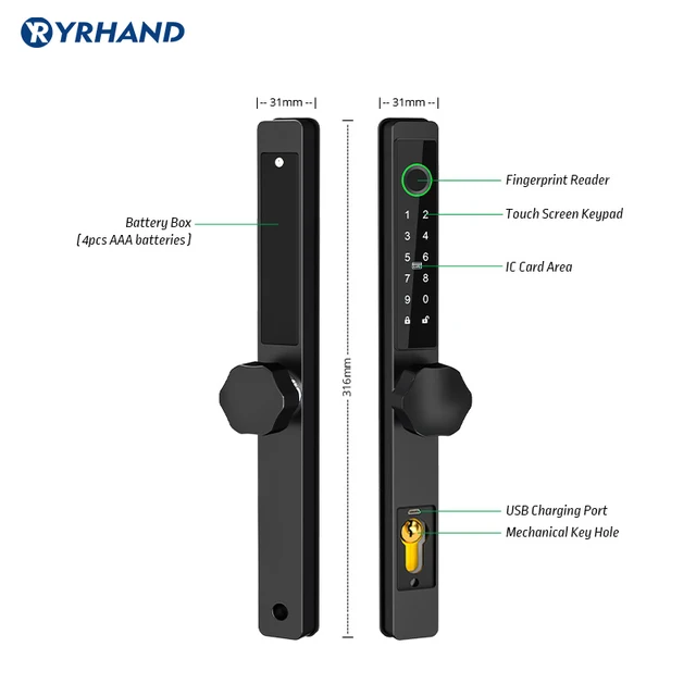 Waterproof Biometric Fingerprint Locks DQ Round Electronic Smart Door Lock RFID Card Code Lock For Aluminum Glass Door 3