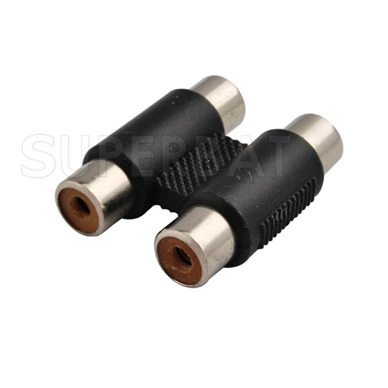 Black Dual RCA Female Audio Video Extension Adapter for Home Theater