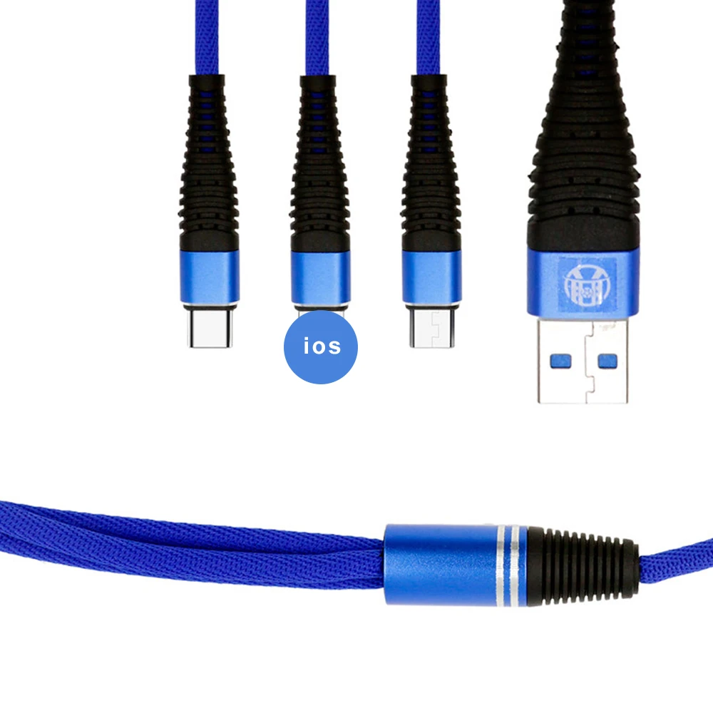 OXEN 3 в 1 USB кабель для iPhone XS Max XR X 8 7 6 для samsung Xiaomi Быстрая зарядка Micro USB кабель type-C кабель для зарядного устройства - Цвет: Синий