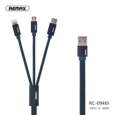 Remax 2.4A Быстрая зарядка 3 в 1 зарядный кабель для micro/iphone/typec плетеный провод зарядка 3 устройства - Цвет: Синий