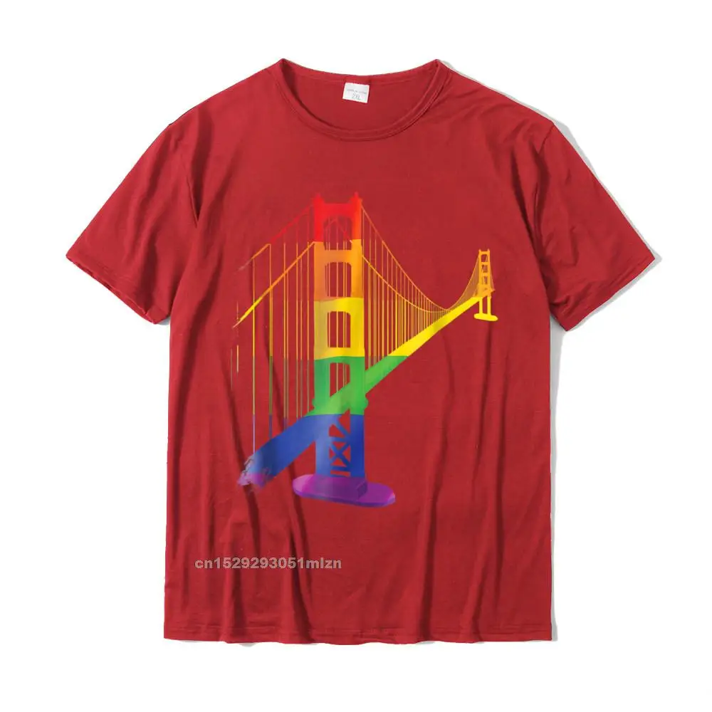 Casual Special Personalized Tops T Shirt Round Collar NEW YEAR DAY 100% Cotton Short Sleeve T-Shirt for Boys Customized T Shirt LGBT T-shirt Pride Rainbow Golden Gate Bridge Zany Brainy__3574 red