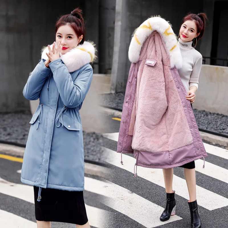

Winter New Style Sweet College Style Casual Waist Hugging Thick plus Velvet Hooded Women's Slim Fit Cotton-padded Clothes Middle