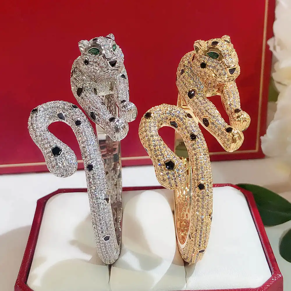 21新トレンド誇張ヒョウ柄ブレスレット中立の女性の男性のaaaジルコンパーティーギフトスポットファッションブランドジュエリーゴールデン バングル Aliexpress