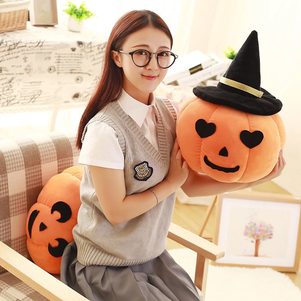 22/45cm Kawaii Pumpkin with Hat Plush Toy Halloween Stuffed Doll Children Gift Christmas