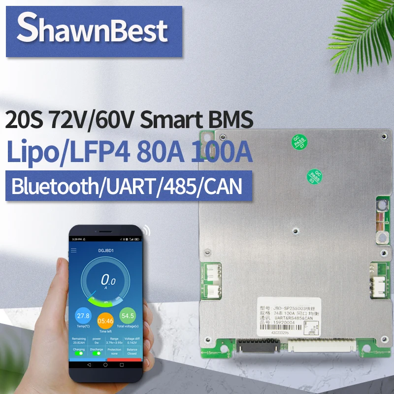 20s Smart Support Bluetooth BMS 72V Li-ion 60v LFP4 80A 100A UART 485 CAN For EV E-bike Power Storage Balance PCM | Электроника