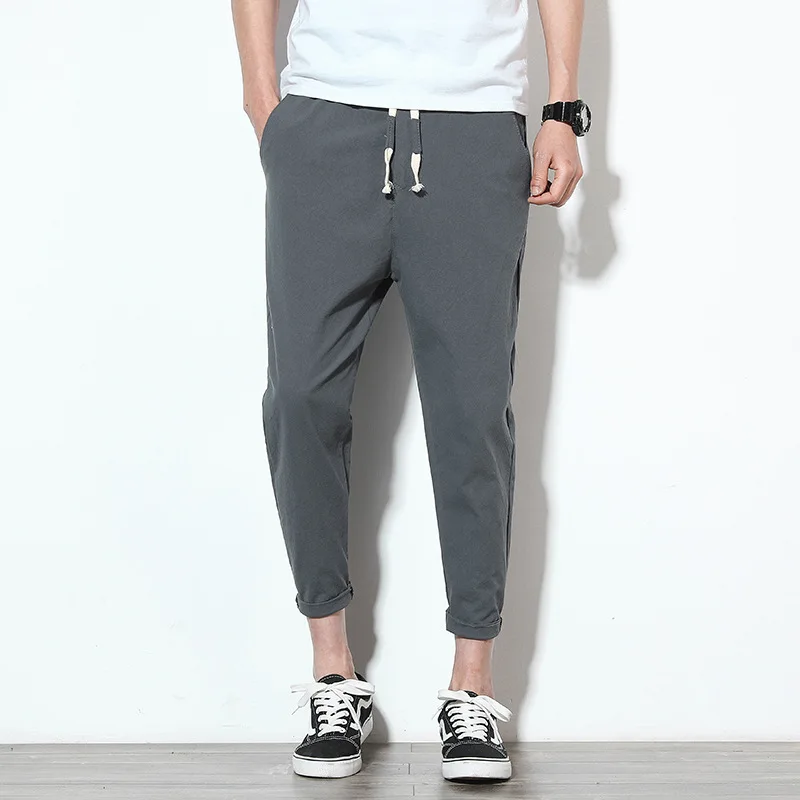 

2019 Spring Summer New Style Fashion Casual Men's Skinny Capri Pants Solid Color Versatile Men Slim Fit Pants