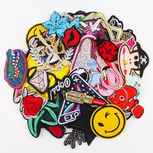 Pluaqi 20pc/lot Random Mix Patch Embroidered Iron On Patches For Clothing Applique Badge Patch Stripes On Clothes Custom Patches