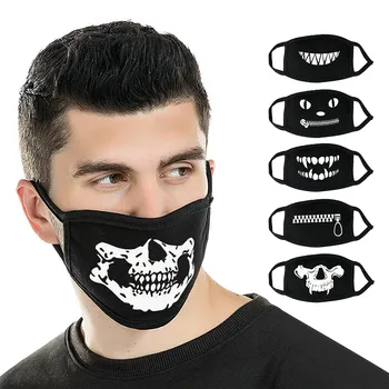 

Adults Black Face Mask Funny skull Design Reusable Washable Fabric Cotton Protective Mask Windproof Mouth Caps mondmasker Unisex