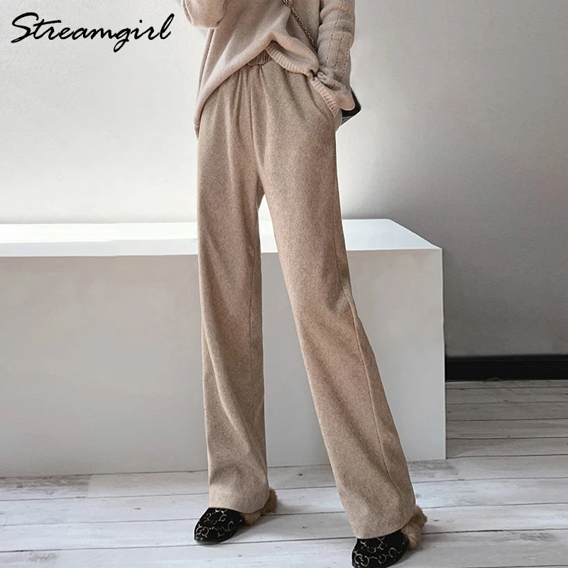 Women Knitted Wool Pants Straight Leg 