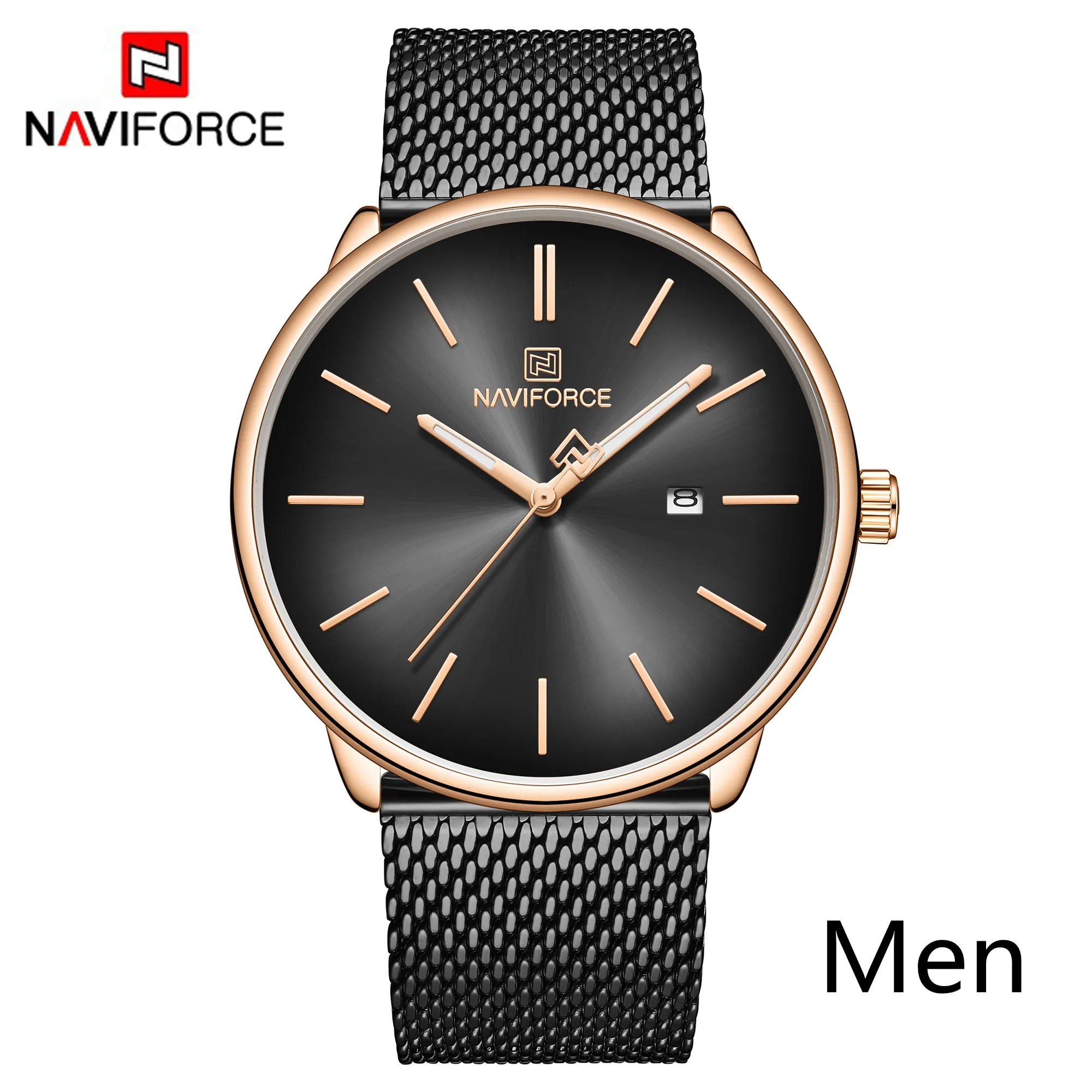 NAVIFORCE лучший бренд класса люкс для женщин и мужчин пара наручные часы водонепроницаемые мужские часы из натуральной кожи модные кварцевые мужские женские часы подарок - Цвет: Men Black